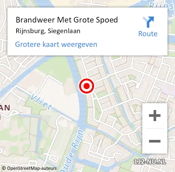 Locatie op kaart van de 112 melding: Brandweer Met Grote Spoed Naar Rijnsburg, Siegenlaan op 14 augustus 2023 14:03