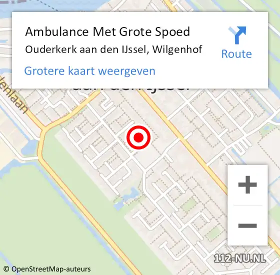 Locatie op kaart van de 112 melding: Ambulance Met Grote Spoed Naar Ouderkerk aan den IJssel, Wilgenhof op 14 augustus 2023 14:05