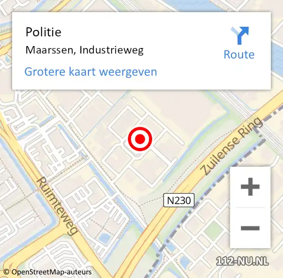 Locatie op kaart van de 112 melding: Politie Maarssen, Industrieweg op 14 augustus 2023 14:19