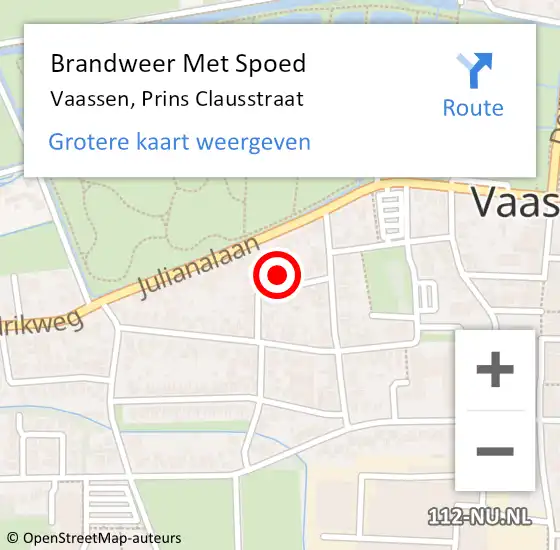 Locatie op kaart van de 112 melding: Brandweer Met Spoed Naar Vaassen, Prins Clausstraat op 14 augustus 2023 14:22