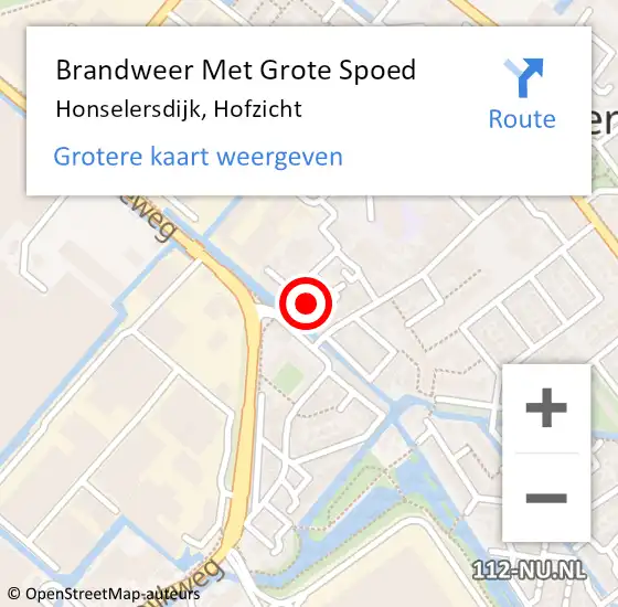 Locatie op kaart van de 112 melding: Brandweer Met Grote Spoed Naar Honselersdijk, Hofzicht op 14 augustus 2023 14:34