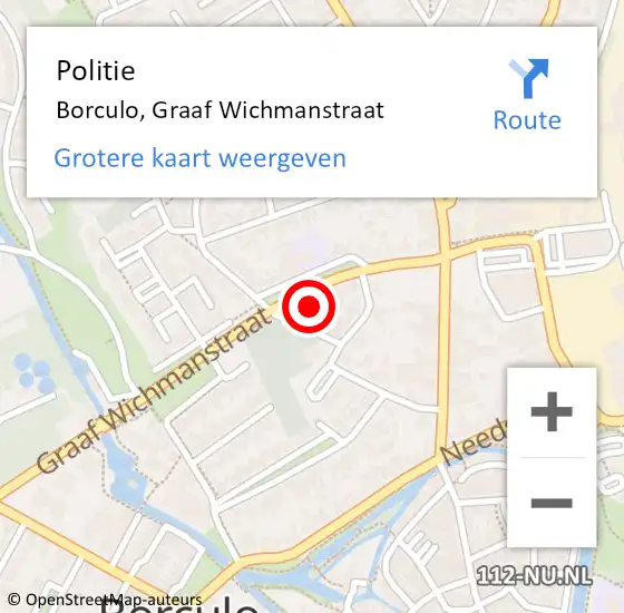 Locatie op kaart van de 112 melding: Politie Borculo, Graaf Wichmanstraat op 14 augustus 2023 14:37