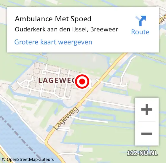 Locatie op kaart van de 112 melding: Ambulance Met Spoed Naar Ouderkerk aan den IJssel, Breeweer op 4 september 2014 18:18