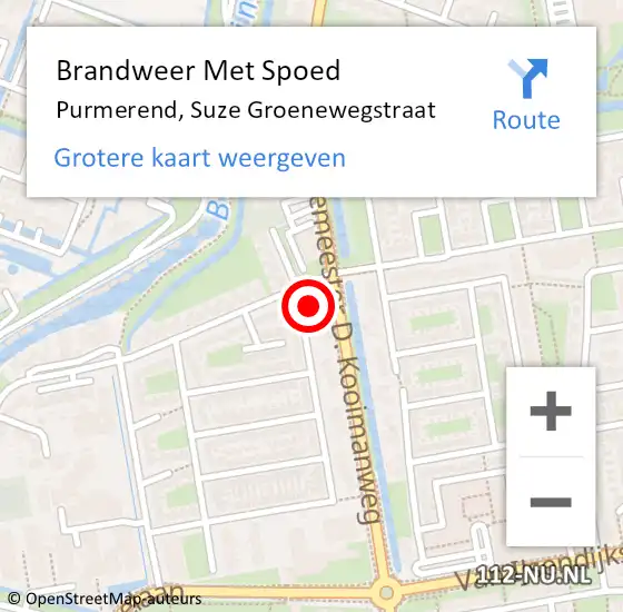 Locatie op kaart van de 112 melding: Brandweer Met Spoed Naar Purmerend, Suze Groenewegstraat op 14 augustus 2023 14:43