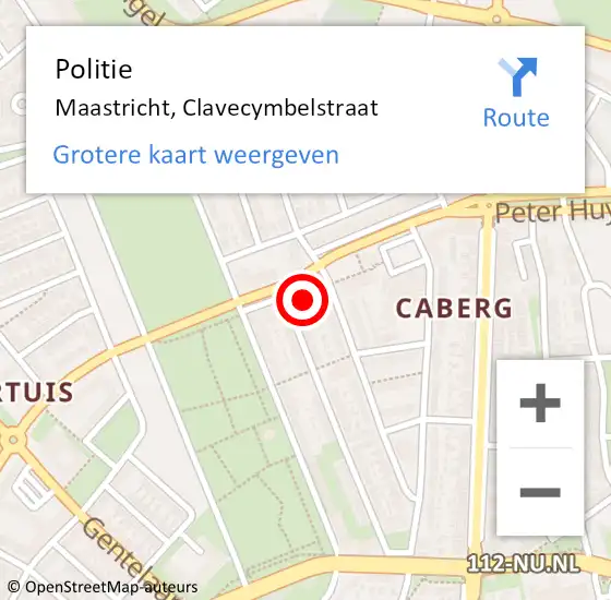 Locatie op kaart van de 112 melding: Politie Maastricht, Clavecymbelstraat op 14 augustus 2023 15:27