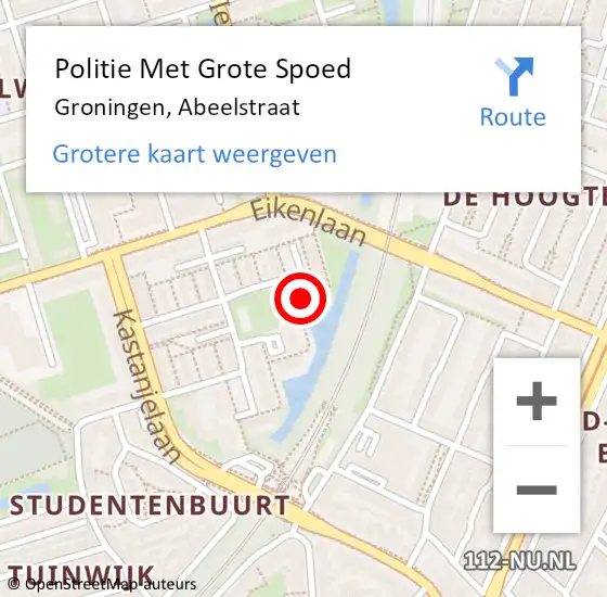 Locatie op kaart van de 112 melding: Politie Met Grote Spoed Naar Groningen, Abeelstraat op 14 augustus 2023 15:42