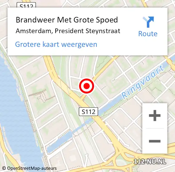 Locatie op kaart van de 112 melding: Brandweer Met Grote Spoed Naar Amsterdam, President Steynstraat op 14 augustus 2023 15:57