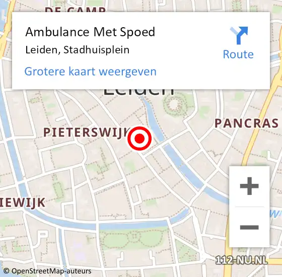 Locatie op kaart van de 112 melding: Ambulance Met Spoed Naar Leiden, Stadhuisplein op 14 augustus 2023 16:05