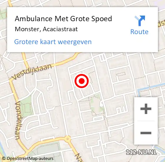 Locatie op kaart van de 112 melding: Ambulance Met Grote Spoed Naar Monster, Acaciastraat op 14 augustus 2023 16:13