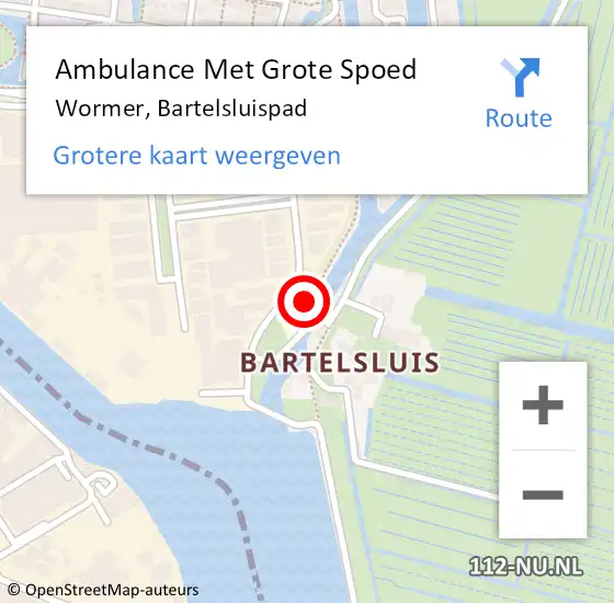 Locatie op kaart van de 112 melding: Ambulance Met Grote Spoed Naar Wormer, Bartelsluispad op 14 augustus 2023 16:25