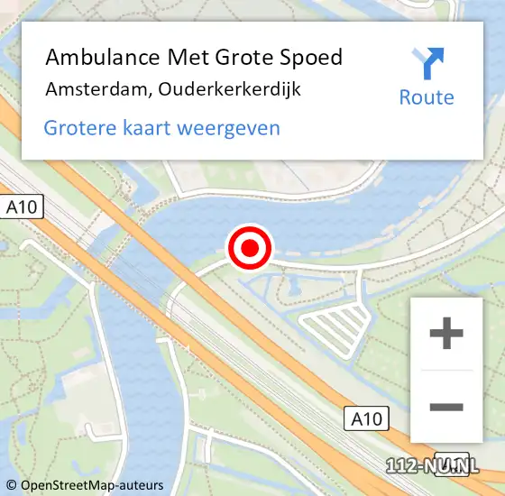 Locatie op kaart van de 112 melding: Ambulance Met Grote Spoed Naar Amsterdam, Ouderkerkerdijk op 14 augustus 2023 16:41