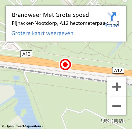 Locatie op kaart van de 112 melding: Brandweer Met Grote Spoed Naar Pijnacker-Nootdorp, A12 hectometerpaal: 11,2 op 14 augustus 2023 16:50