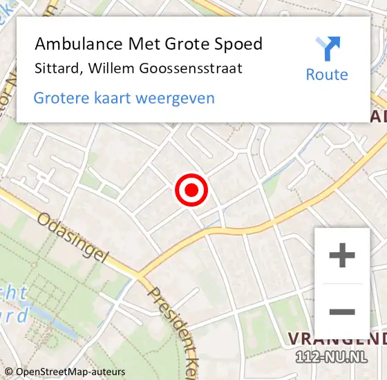 Locatie op kaart van de 112 melding: Ambulance Met Grote Spoed Naar Sittard, Willem Goossensstraat op 14 augustus 2023 17:27