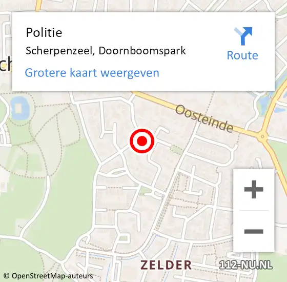 Locatie op kaart van de 112 melding: Politie Scherpenzeel, Doornboomspark op 14 augustus 2023 17:52