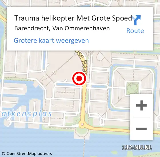 Locatie op kaart van de 112 melding: Trauma helikopter Met Grote Spoed Naar Barendrecht, Van Ommerenhaven op 14 augustus 2023 18:18