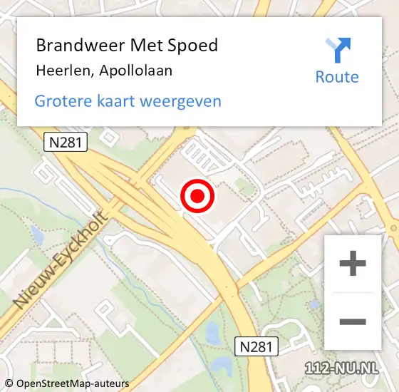 Locatie op kaart van de 112 melding: Brandweer Met Spoed Naar Heerlen, Apollolaan op 14 augustus 2023 18:37