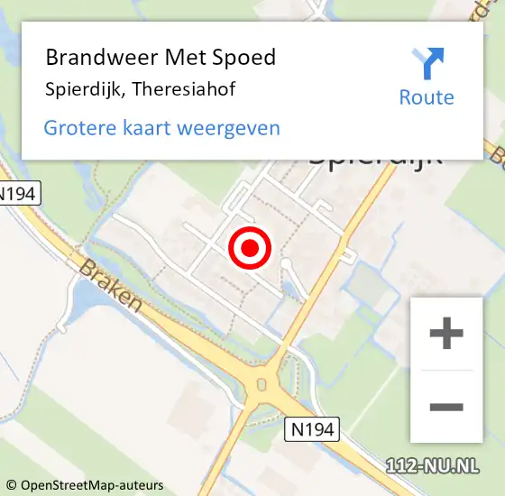 Locatie op kaart van de 112 melding: Brandweer Met Spoed Naar Spierdijk, Theresiahof op 14 augustus 2023 18:41