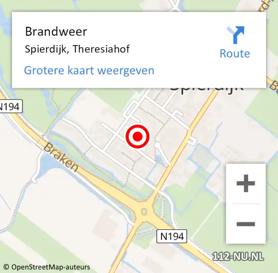 Locatie op kaart van de 112 melding: Brandweer Spierdijk, Theresiahof op 14 augustus 2023 18:44