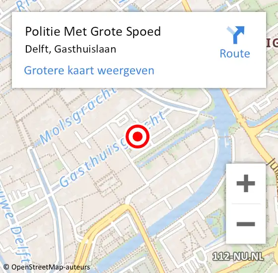 Locatie op kaart van de 112 melding: Politie Met Grote Spoed Naar Delft, Gasthuislaan op 14 augustus 2023 18:52