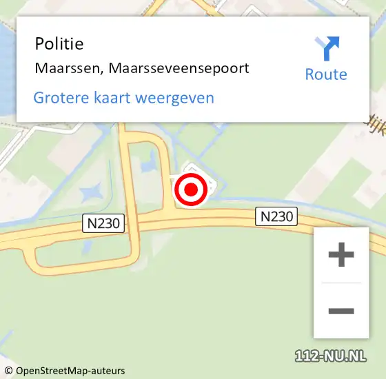 Locatie op kaart van de 112 melding: Politie Maarssen, Maarsseveensepoort op 14 augustus 2023 19:01