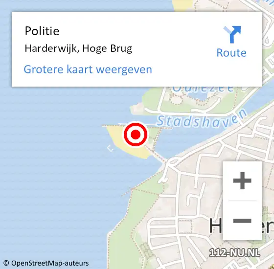 Locatie op kaart van de 112 melding: Politie Harderwijk, Hoge Brug op 14 augustus 2023 19:09