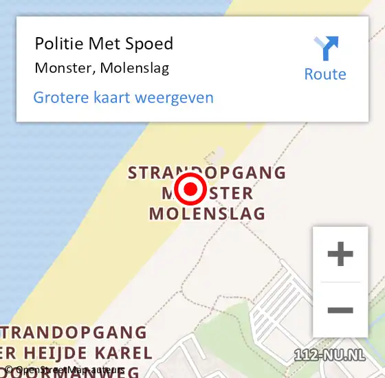 Locatie op kaart van de 112 melding: Politie Met Spoed Naar Monster, Molenslag op 14 augustus 2023 19:12