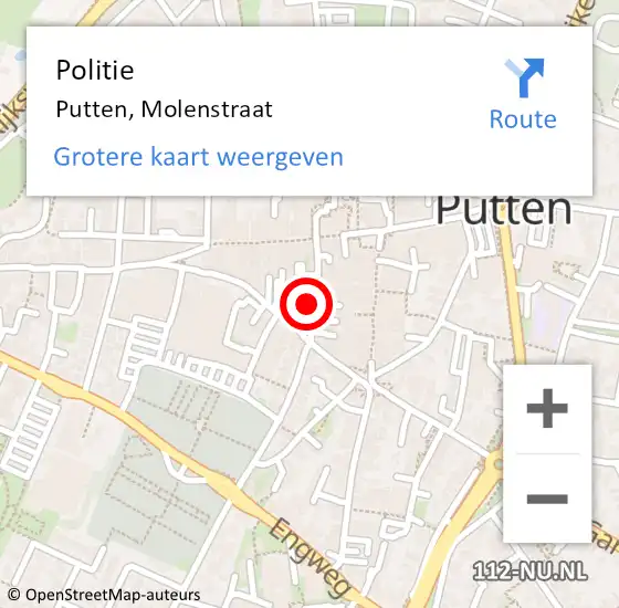 Locatie op kaart van de 112 melding: Politie Putten, Molenstraat op 14 augustus 2023 19:21