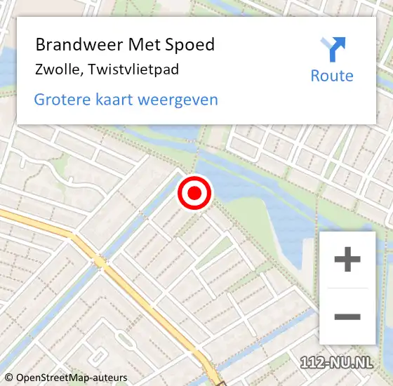 Locatie op kaart van de 112 melding: Brandweer Met Spoed Naar Zwolle, Twistvlietpad op 14 augustus 2023 19:24