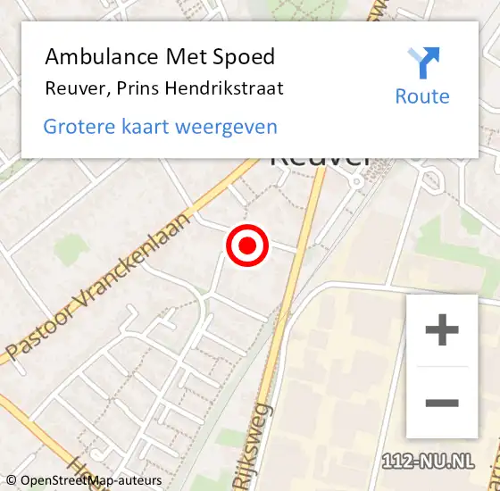 Locatie op kaart van de 112 melding: Ambulance Met Spoed Naar Reuver, Prins Hendrikstraat op 14 augustus 2023 19:33