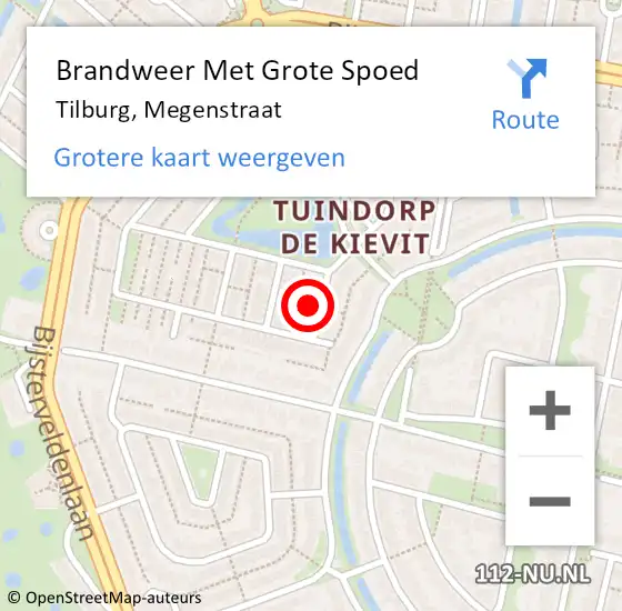 Locatie op kaart van de 112 melding: Brandweer Met Grote Spoed Naar Tilburg, Megenstraat op 14 augustus 2023 19:33