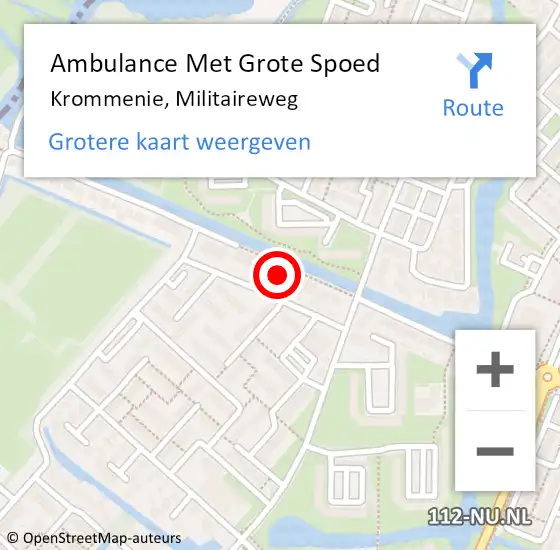 Locatie op kaart van de 112 melding: Ambulance Met Grote Spoed Naar Krommenie, Militaireweg op 14 augustus 2023 19:41