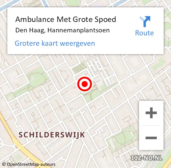 Locatie op kaart van de 112 melding: Ambulance Met Grote Spoed Naar Den Haag, Hannemanplantsoen op 14 augustus 2023 19:48