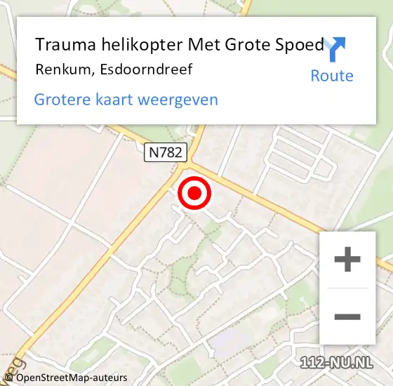 Locatie op kaart van de 112 melding: Trauma helikopter Met Grote Spoed Naar Renkum, Esdoorndreef op 14 augustus 2023 20:21
