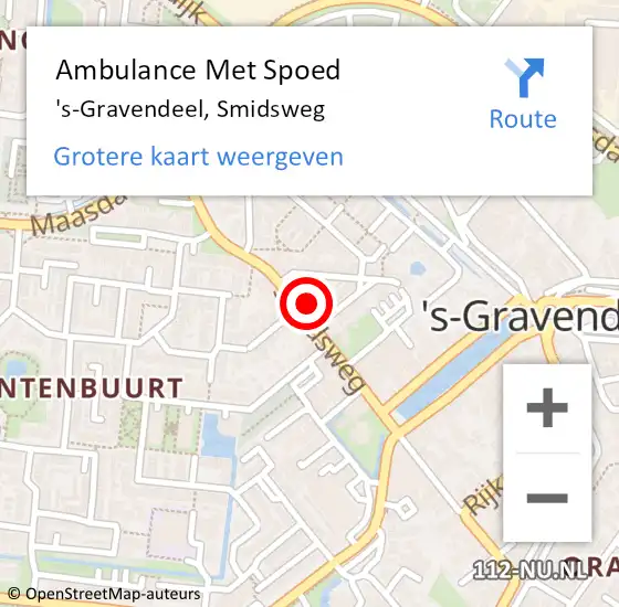 Locatie op kaart van de 112 melding: Ambulance Met Spoed Naar 's-Gravendeel, Smidsweg op 14 augustus 2023 21:01