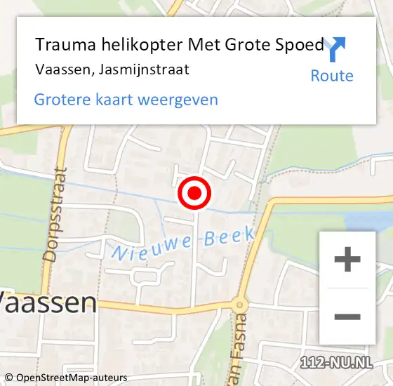 Locatie op kaart van de 112 melding: Trauma helikopter Met Grote Spoed Naar Vaassen, Jasmijnstraat op 14 augustus 2023 21:30
