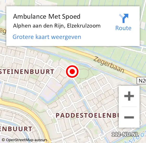 Locatie op kaart van de 112 melding: Ambulance Met Spoed Naar Alphen aan den Rijn, Elzekrulzoom op 14 augustus 2023 22:38