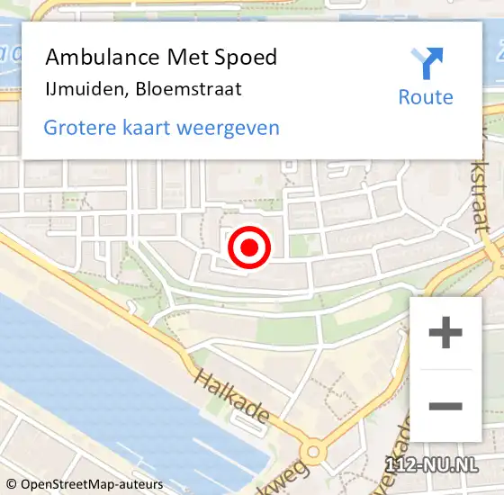 Locatie op kaart van de 112 melding: Ambulance Met Spoed Naar IJmuiden, Bloemstraat op 14 augustus 2023 22:58
