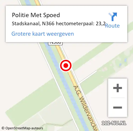 Locatie op kaart van de 112 melding: Politie Met Spoed Naar Stadskanaal, N366 hectometerpaal: 23,2 op 14 augustus 2023 23:31
