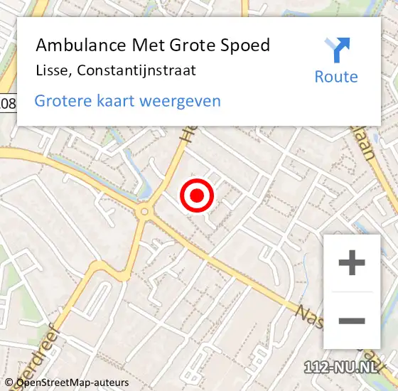 Locatie op kaart van de 112 melding: Ambulance Met Grote Spoed Naar Lisse, Constantijnstraat op 15 augustus 2023 00:56
