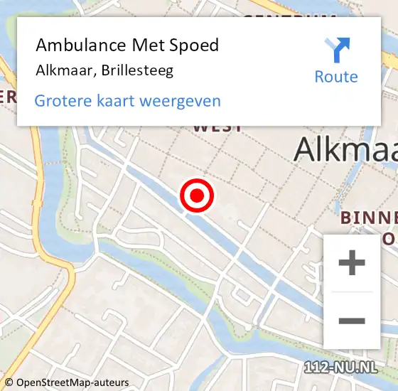Locatie op kaart van de 112 melding: Ambulance Met Spoed Naar Alkmaar, Brillesteeg op 15 augustus 2023 01:08
