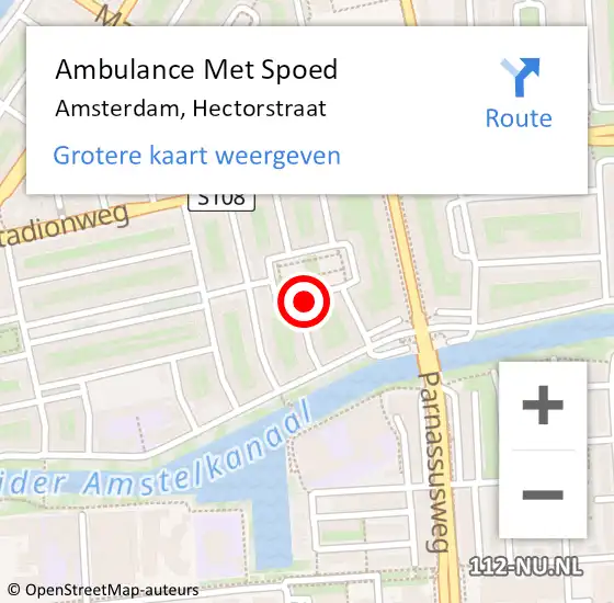 Locatie op kaart van de 112 melding: Ambulance Met Spoed Naar Amsterdam, Hectorstraat op 15 augustus 2023 02:38