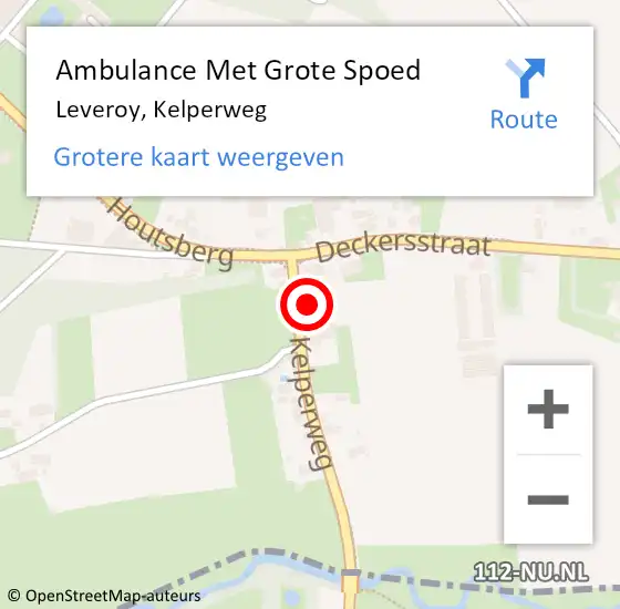 Locatie op kaart van de 112 melding: Ambulance Met Grote Spoed Naar Leveroy, Kelperweg op 15 augustus 2023 03:37