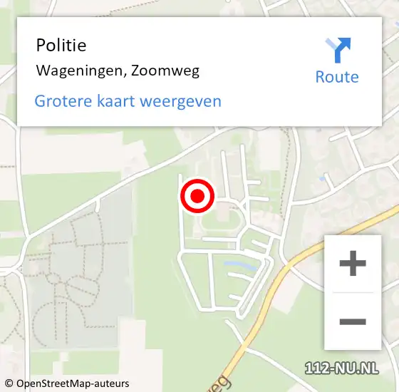Locatie op kaart van de 112 melding: Politie Wageningen, Zoomweg op 15 augustus 2023 04:28