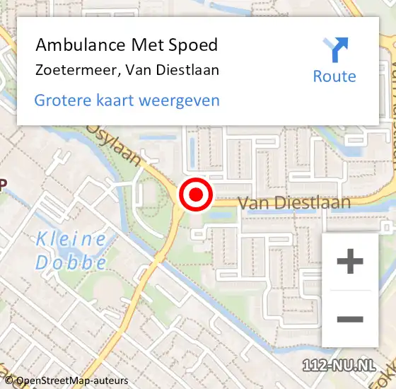Locatie op kaart van de 112 melding: Ambulance Met Spoed Naar Zoetermeer, Van Diestlaan op 15 augustus 2023 04:34
