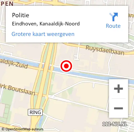 Locatie op kaart van de 112 melding: Politie Eindhoven, Kanaaldijk-Noord op 15 augustus 2023 06:52