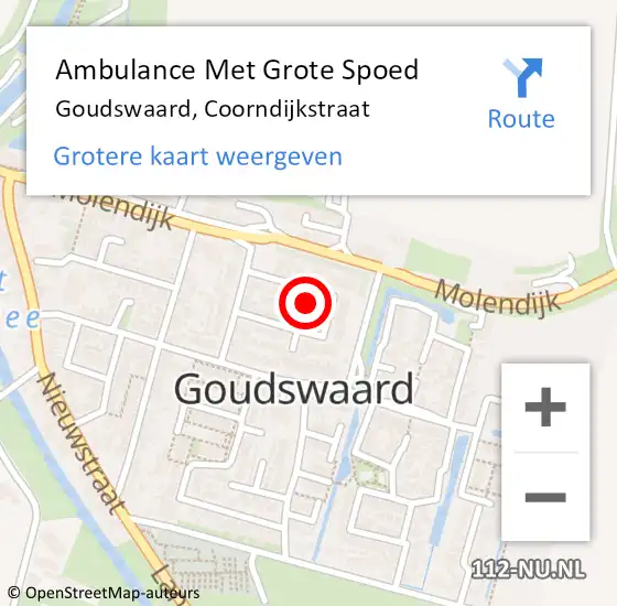 Locatie op kaart van de 112 melding: Ambulance Met Grote Spoed Naar Goudswaard, Coorndijkstraat op 15 augustus 2023 08:19