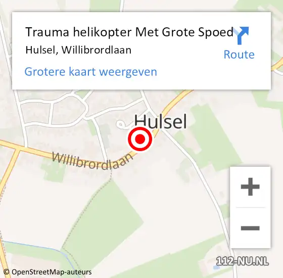 Locatie op kaart van de 112 melding: Trauma helikopter Met Grote Spoed Naar Hulsel, Willibrordlaan op 15 augustus 2023 08:24