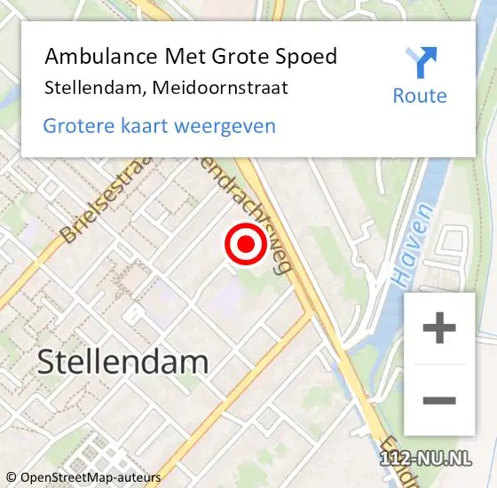 Locatie op kaart van de 112 melding: Ambulance Met Grote Spoed Naar Stellendam, Meidoornstraat op 15 augustus 2023 09:24