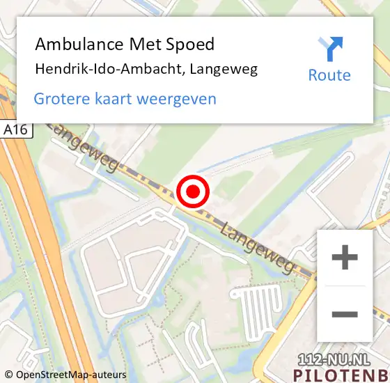 Locatie op kaart van de 112 melding: Ambulance Met Spoed Naar Hendrik-Ido-Ambacht, Langeweg op 15 augustus 2023 09:42
