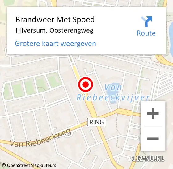 Locatie op kaart van de 112 melding: Brandweer Met Spoed Naar Hilversum, Oosterengweg op 15 augustus 2023 09:49